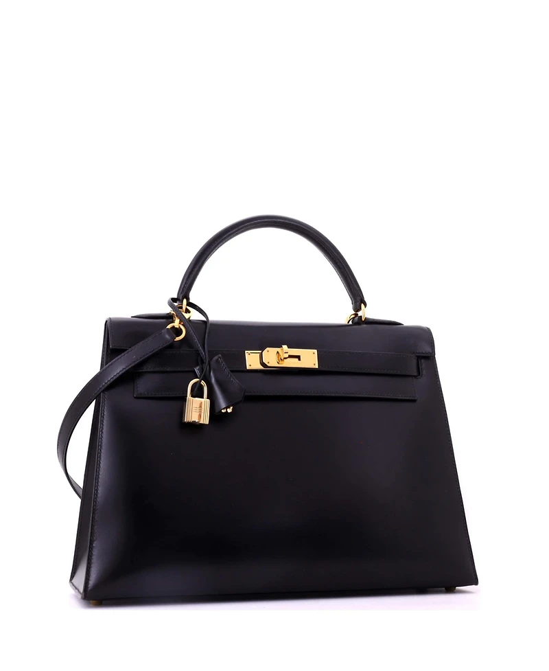 Pre-Owned HERMES Kelly 32 Handbag Black Box Calf with Gold Hardware