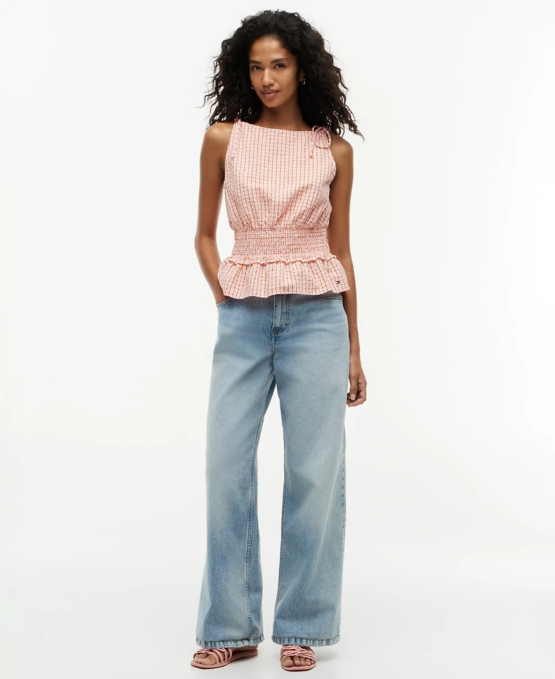 Tommy Hilfiger Women's Smocking Sleeveless Cotton Blouse