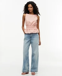 Tommy Hilfiger Women's Smocking Sleeveless Cotton Blouse