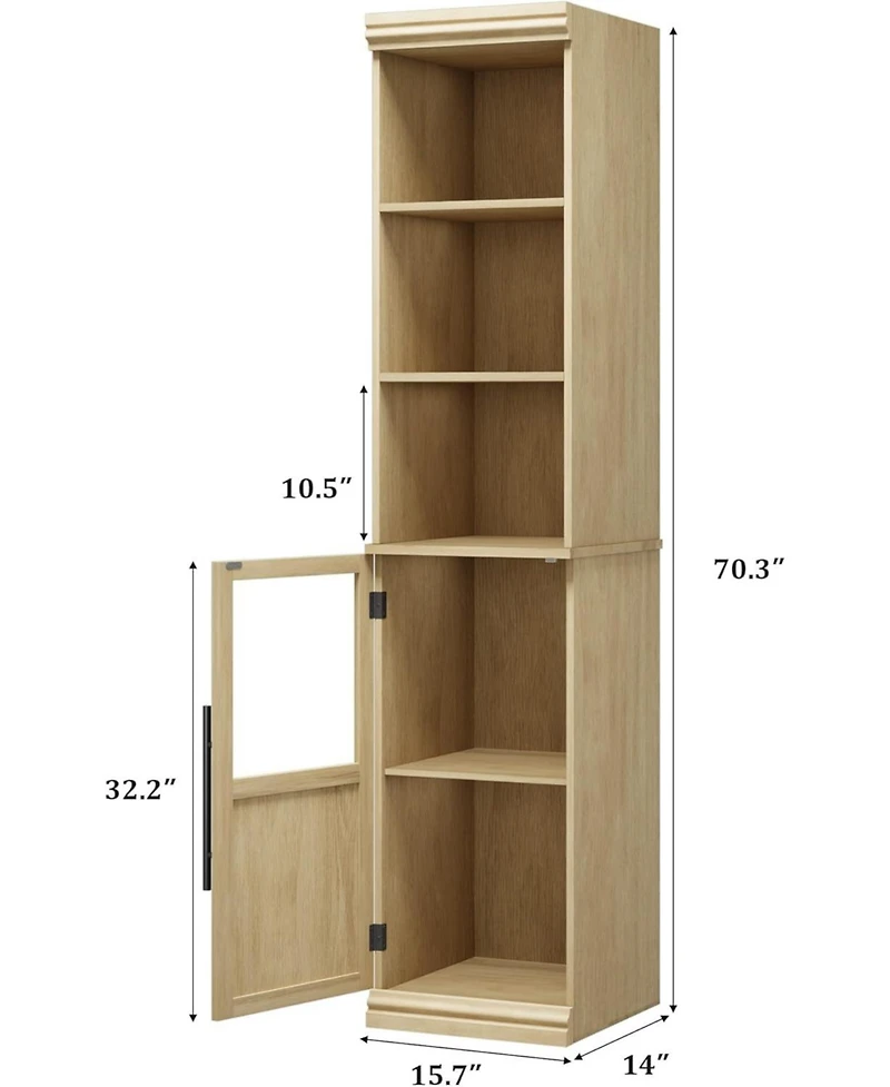gaomon Tall Narrow Entryway Storage Cabinet with Glass Door and Open Shelves – Freestanding Organizer for Bathroom, Laundry, Kitchen