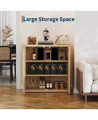 gaomon Sideboard, 35 Inch Fluted Wood Coffee Bar Organizer, Modern Pop Up Buffet Table with Storage, Natural Entryway Credenza Furniture