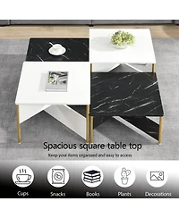 Rainsken Mid-Century Square Nesting Coffee Table Set of 4, Adjustable Combined Center Table for Home Living Room Decor