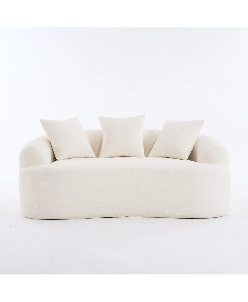 Rainsken Curved Loveseat Sofa, 65" Full Compression Sponge Couch, 30D Chenille Deep Seat Sofa with 3 Pillows for Living Room and Apartments