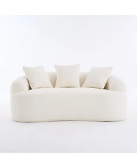 Rainsken Curved Loveseat Sofa, 65" Full Compression Sponge Couch, 30D Chenille Deep Seat Sofa with 3 Pillows for Living Room and Apartments