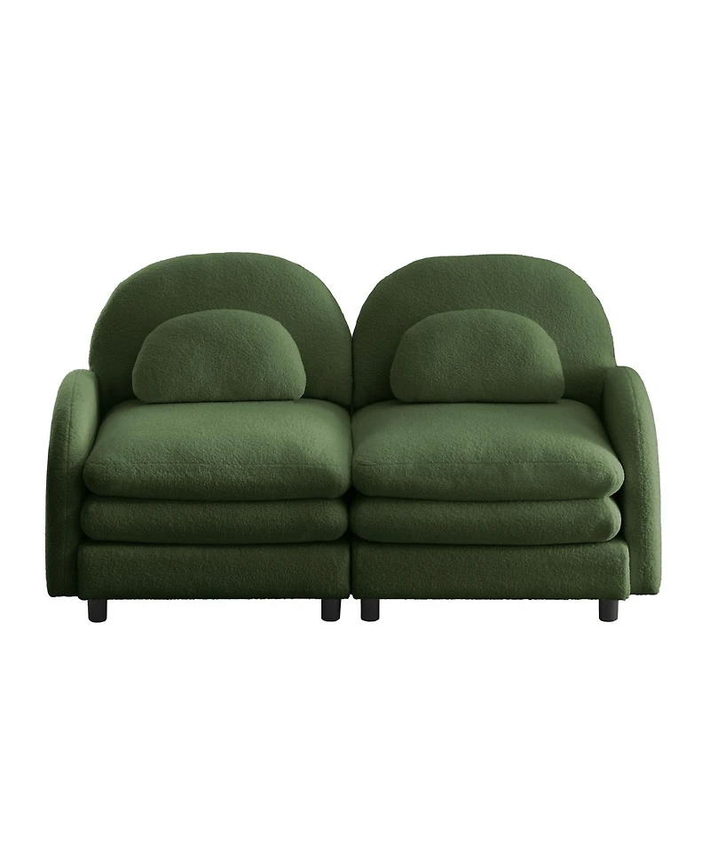 Rainsken Modern Modular 2-Seater Teddy Sofa, Curved Back and Armrest Design with Matching Curved Lumbar Pillows for Home Living Space