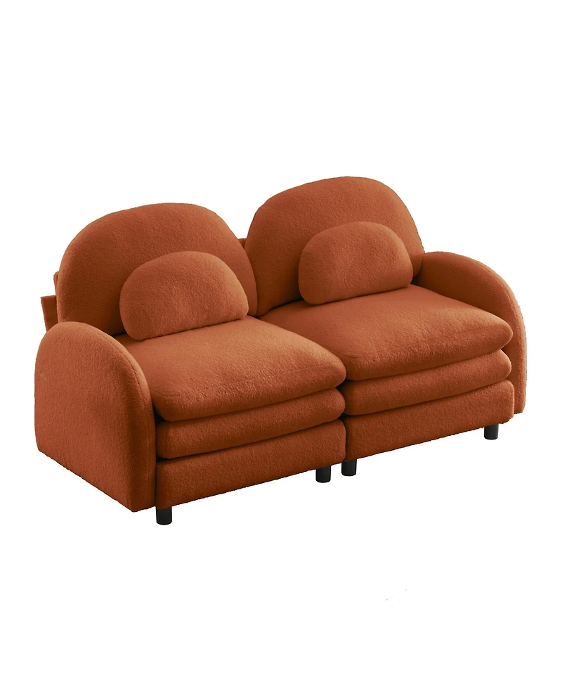 Rainsken Stylish Curved Back Teddy Fabric Loveseat, Modular 2 Seater Sofa Featuring Curved Armrests and Lumbar Pillows for Daily Living Use