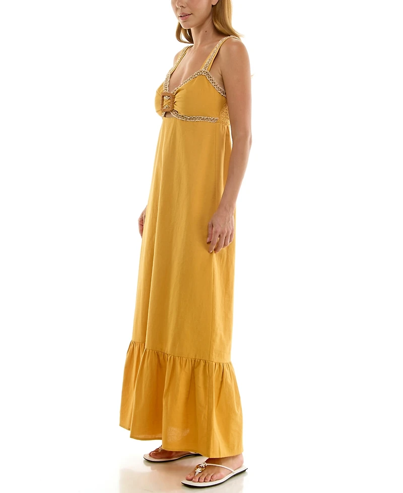 Planet Gold Juniors' Tiered Buckle Trim Maxi Dress