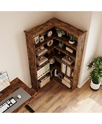 gaomon 72.8" Tall 5-Tier L-Shaped Wooden Corner Bookshelf with Open Storage