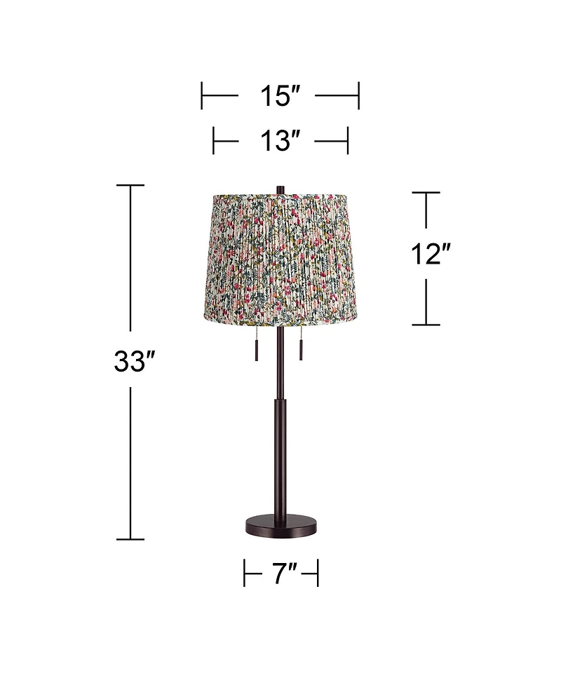 Possini Euro Design Karina 33" Tall Skinny Buffet End Table Lamp Pull Chain Bronze Finish Metal Meadow Shade Living Room