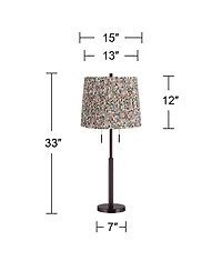 Possini Euro Design Karina 33" Tall Skinny Buffet End Table Lamp Pull Chain Bronze Finish Metal Meadow Shade Living Room
