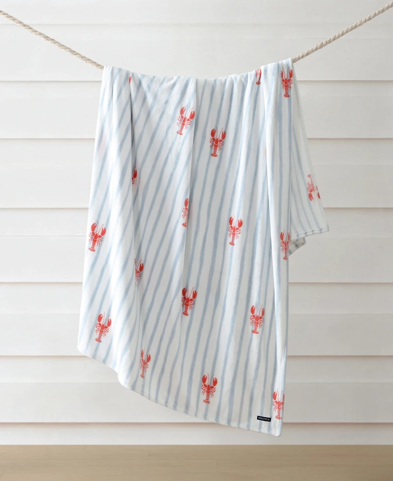 Nautica Lobster Watercolor Stripes Plush Blanket