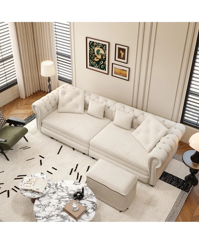 Streamdale Furniture Chesterfield Pull-Out Sofa Bed, Convertible Sleeper, King Size, Chaise, Velvet