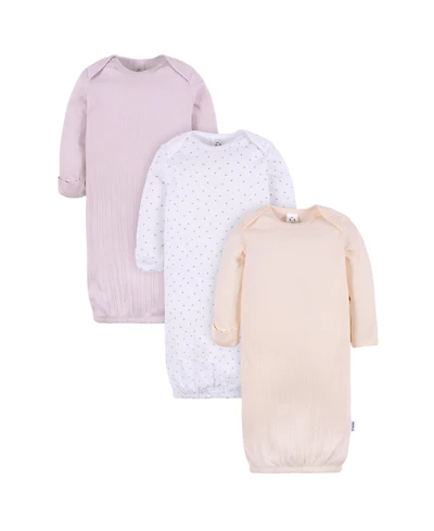 Gerber Baby Girls' 3-Pack Lap Shoulder Gowns,Dot/Orchid Hus, 0-3 Months