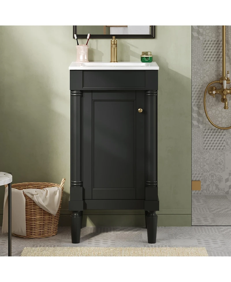 Busdays 18 Inch French Style Small Bathroom Vanity with Ceramic Sink Adjustable Shelf Soft Close Hinges Storage Cabinet