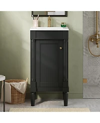 Busdays 18 Inch French Style Small Bathroom Vanity with Ceramic Sink Adjustable Shelf Soft Close Hinges Storage Cabinet