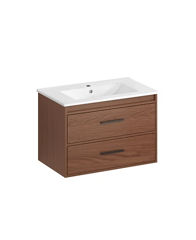 Busdays 30 Inch Reddish Wall Mounted Bathroom Vanity with Soft Close 2 Drawers