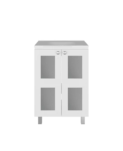 Busdays Bathroom Vanity Cabinet with 2 Frosted Glass Doors Resin Sink and 2 Interior Shelves Compact Vintage Modern Vanity