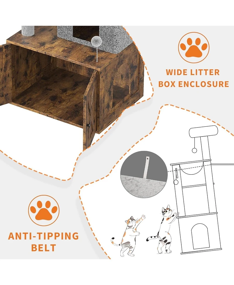 gaomon Cat Tree with Litter Box Enclosure, 2-in-1 Modern Cat Tower with Scratching Posts, Multiple Platform and Large Condo