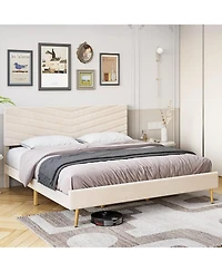 gaomon King Upholstered Bed Frame, Velvet Platform Design for Bedroom or Guest Room