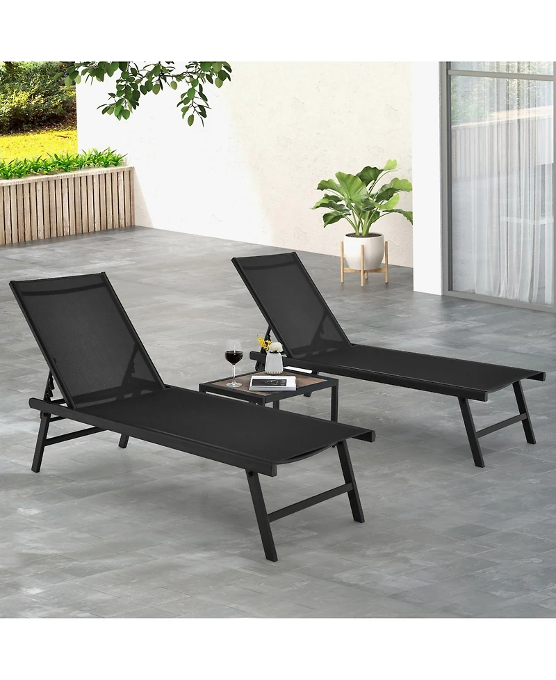 Gouun 3-Piece Aluminum Patio Chaise Lounge Set with Side Table