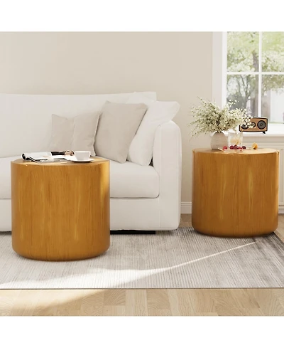Clihome Round Outdoor Indoor Side Table Set, Modern Wood Grain Patio Garden Stool