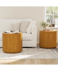 Clihome Round Outdoor Indoor Side Table Set, Modern Wood Grain Patio Garden Stool