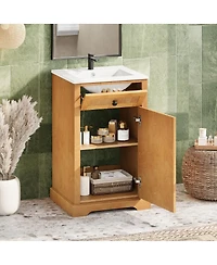 Sillysis Freestanding Bathroom Vanity with Sink, Solid Wood & Mdf Cabinet, Adjustable Shelf & Farmhouse Style for Small Spaces