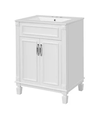 Sillysis 24 Inch Freestanding Bathroom Vanity with Ceramic Sink, Soft Close Storage, Solid Wood Cabinet for Small Spaces.