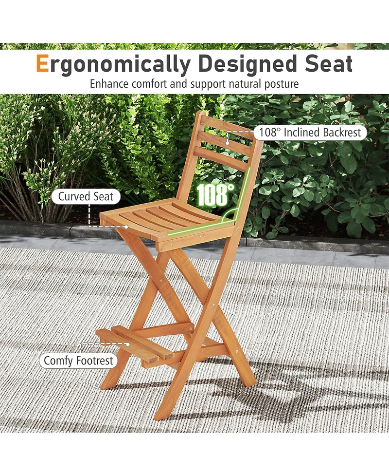 Gymax Outdoor Folding Bar Stools Backrest Footrest Wooden Barstools