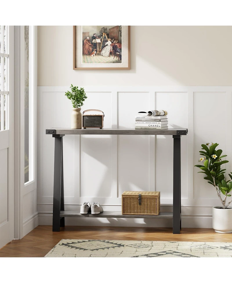 gaomon 43.3" Farmhouse Console Table with 2-Tier Storage and Metal Frame, Entryway Table for Living Room, Hallway and Behind Couch