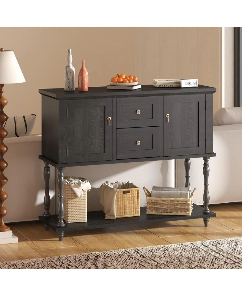 gaomon 42" Farmhouse Wooden Console Table with 2 Drawers, 2 Doors and Storage Shelf, Entryway Table and Tv Stand for Living Room