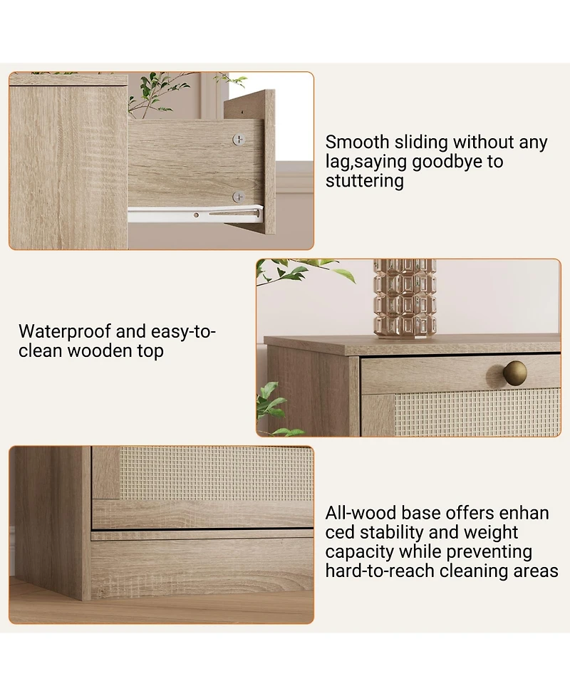 gaomon Wooden Dressers for Bedroom with 12 Rattan Drawers, Wood Dresser for Living Room, Hallway, Entryway
