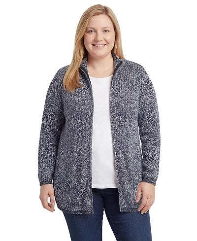 Woman Within Plus Zip Front Shaker Cardigan