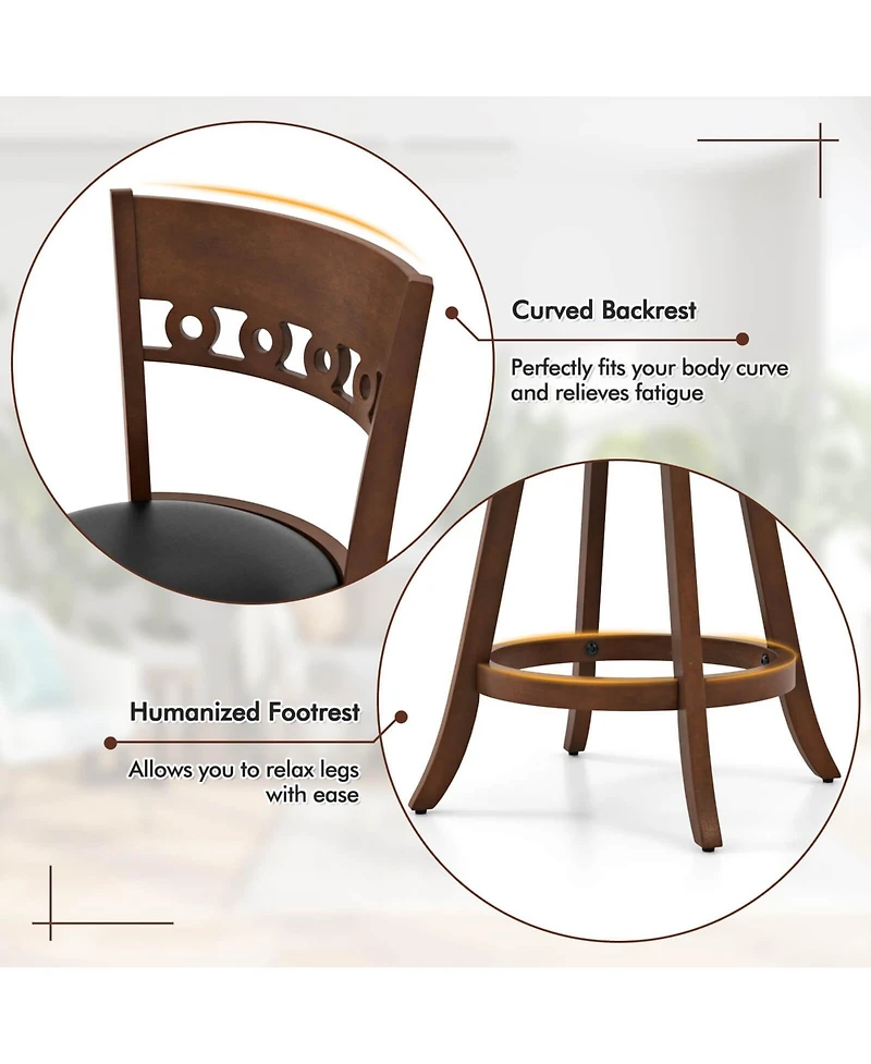 Gymax 2PCS 24.5'' Counter Height Bar Chairs Swivel Bar Stools w/ Rubber Wood Frame