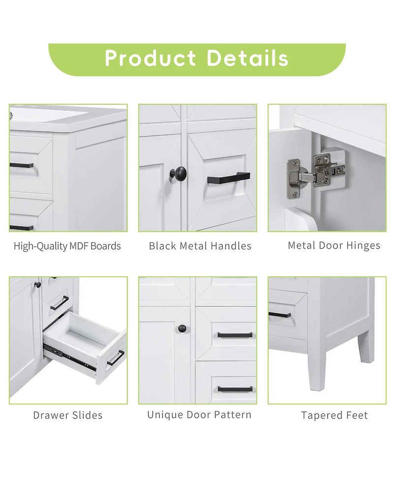 Sillysis 30 Inch Modern Bathroom Vanity Base without Sink, Solid Wood Cabinet with Drawers and Door Shelf, Freestanding Storage.