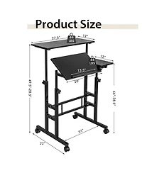 Gouun Mobile Stand-Up Desk with 2 Tilting Desktops, Adjustable Height