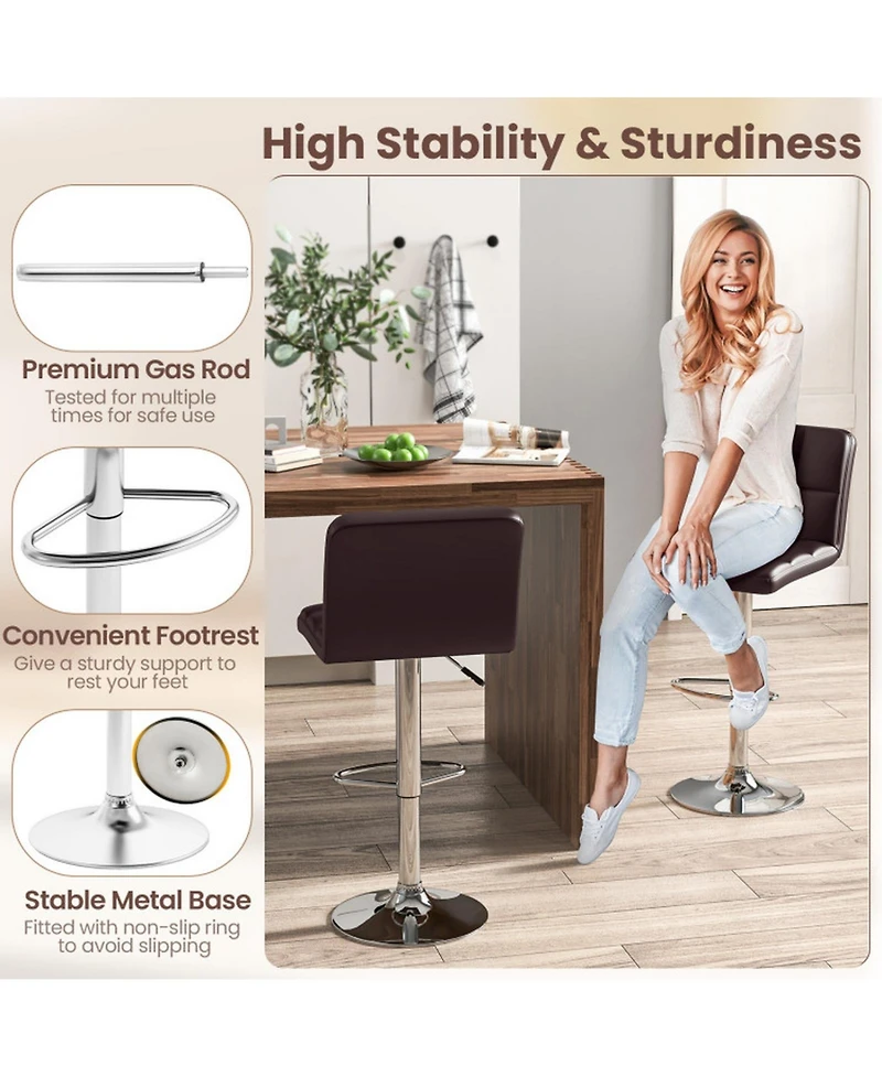 Gouun Adjustable Upholstered Faux Leather Bar Height Stools Set of 2 with Metal Legs
