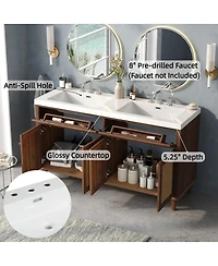 Sillysis 60 Inch Double Sink Bathroom Vanity, Modern Freestanding Cabinet with Smc Sinks, Soft Close Doors, Flip-Out Tray Storage