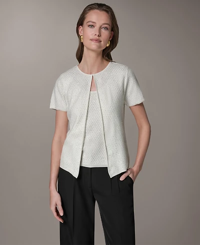 Donna Karan New York Women's Short-Sleeve Sequin Cardigan