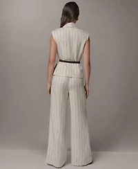 Donna Karan New York Womens Sleeveless Belted Vest High Waisted Wide Leg Pants