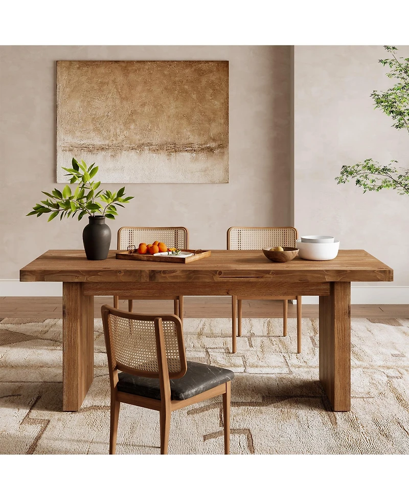 Tribesigns 63" Solid Wood Dining Table, Farmhouse Kitchen Table for 4-6, Rectangular Rustic Brown Dining Room Table