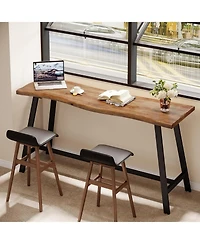 Tribesigns Solid Wood Bar Table, Counter Height Pub Table with Sturdy Metal Frame, Industrial Narrow Dining Counter Bar Units