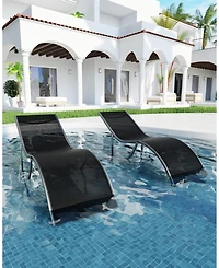 homfan Set of 2 S-Shaped Patio Chaise Lounge Chairs - Aluminum Recliners Quick-Dry Mesh Sun Loungers for Pool, Beach, Garden