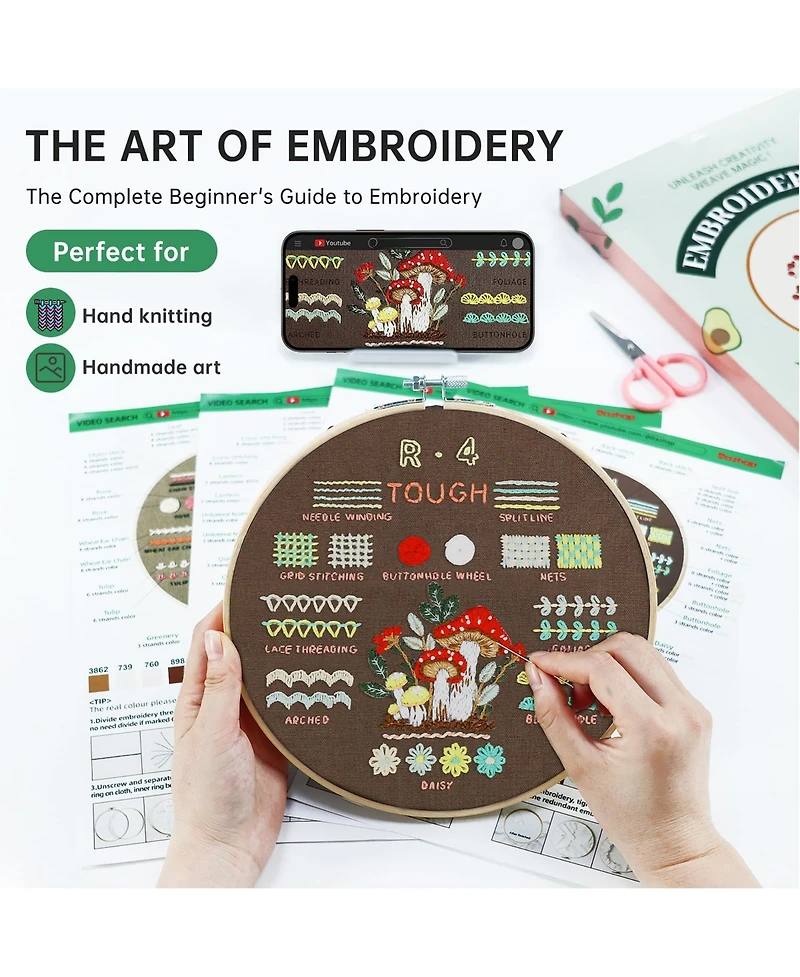 Gnuadz Embroidery Kit Beginners 38 Stitches Step-by-Step Videos Accessories Gift Craft Lovers