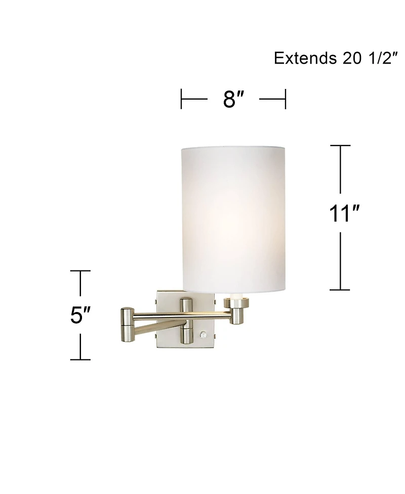 Possini Euro Design Modern Swing Arm Wall Lamps Set of 2 Brushed Nickel Plug-In Light Fixture Cylinder Shade for Bedroom Bedside