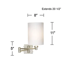 Possini Euro Design Modern Swing Arm Wall Lamps Set of 2 Brushed Nickel Plug-In Light Fixture Cylinder Shade for Bedroom Bedside