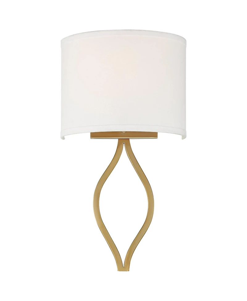 Possini Euro Design Sian Modern Wall Light Sconces Set of 2 Warm Brass Hardwired 10" Fixture Half-Moon Linen Shade for Bedroom