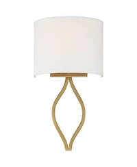 Possini Euro Design Sian Modern Wall Light Sconces Set of 2 Warm Brass Hardwired 10" Fixture Half-Moon Linen Shade for Bedroom