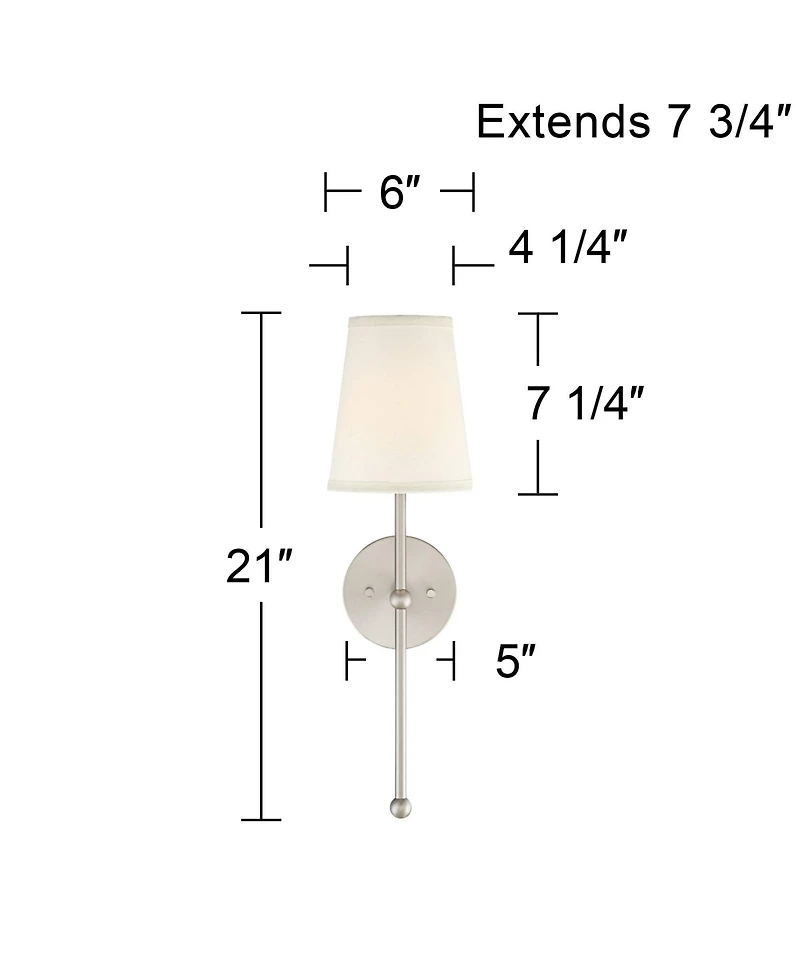 Possini Euro Design Elena Modern Wall Light Sconces Set of 2 Brushed Nickel Hardwire 6" Fixture Cream Linen Shade for Bedroom Reading Living Room Home
