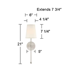 Possini Euro Design Elena Modern Wall Light Sconces Set of 2 Brushed Nickel Hardwire 6" Fixture Cream Linen Shade for Bedroom Reading Living Room Home